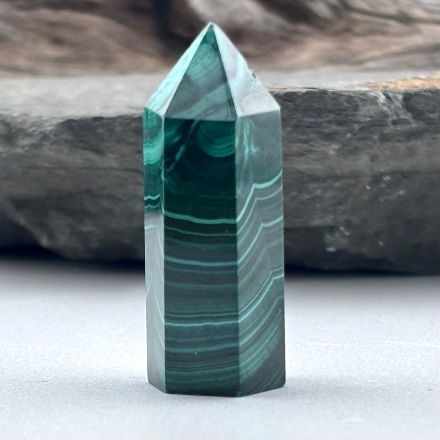 Unique Malachite Hexagon Tower Point - Handmade - 20 grams / 3.8 cms