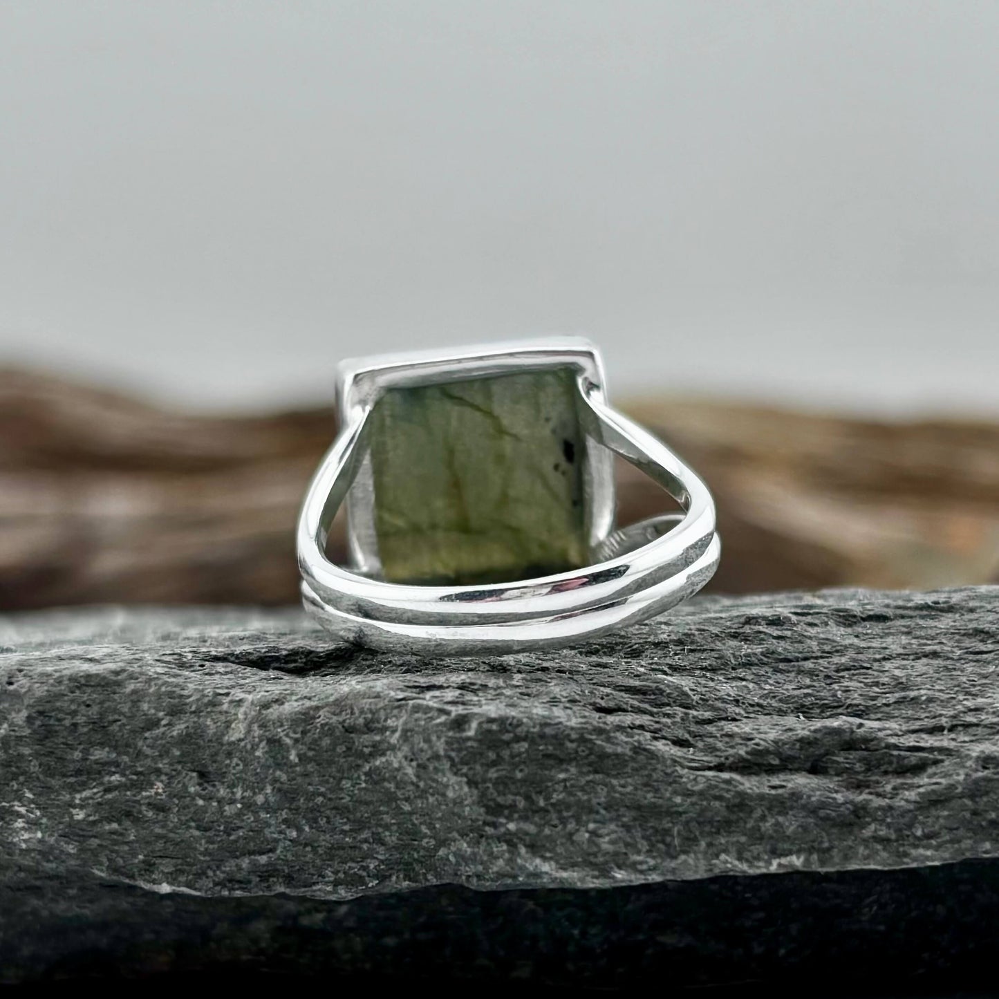 Blue Fire Labradorite Square set Ring Sz 8