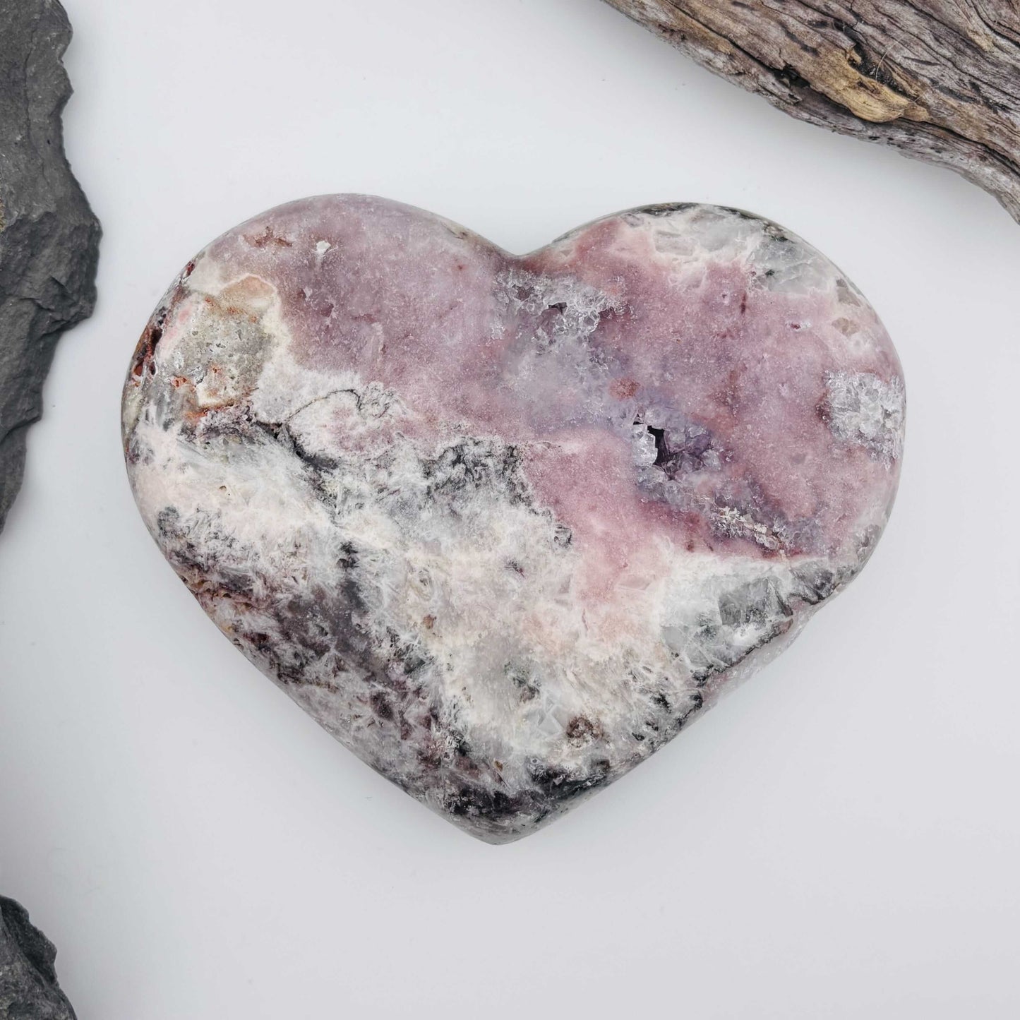 Large Brazilian Pink Amethyst Druzy Polished Heart on Stand - 670 grams / 16 cms