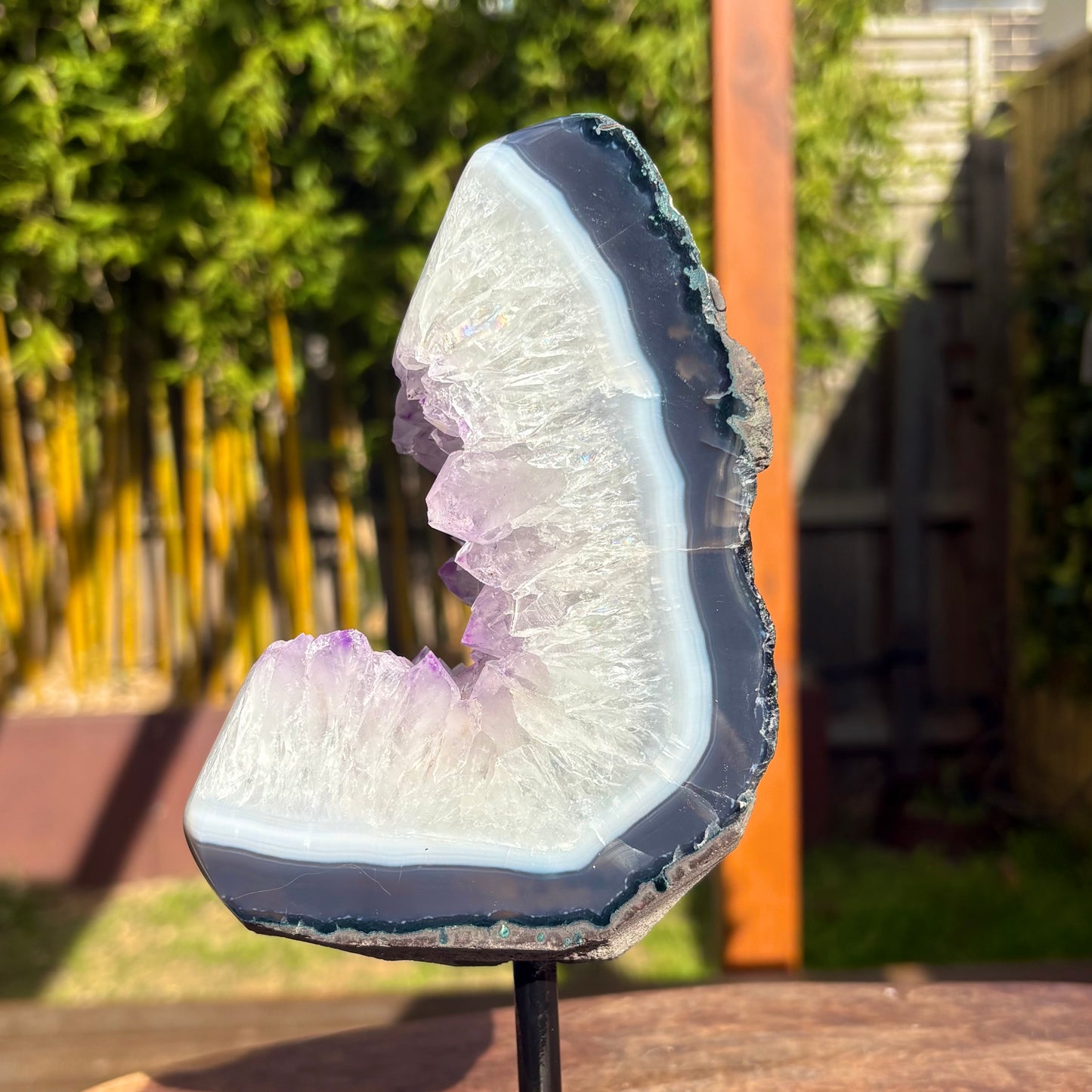 Unique Brazilian Amethyst on Agate Freeform Display Pc on stand - 1.2kgs