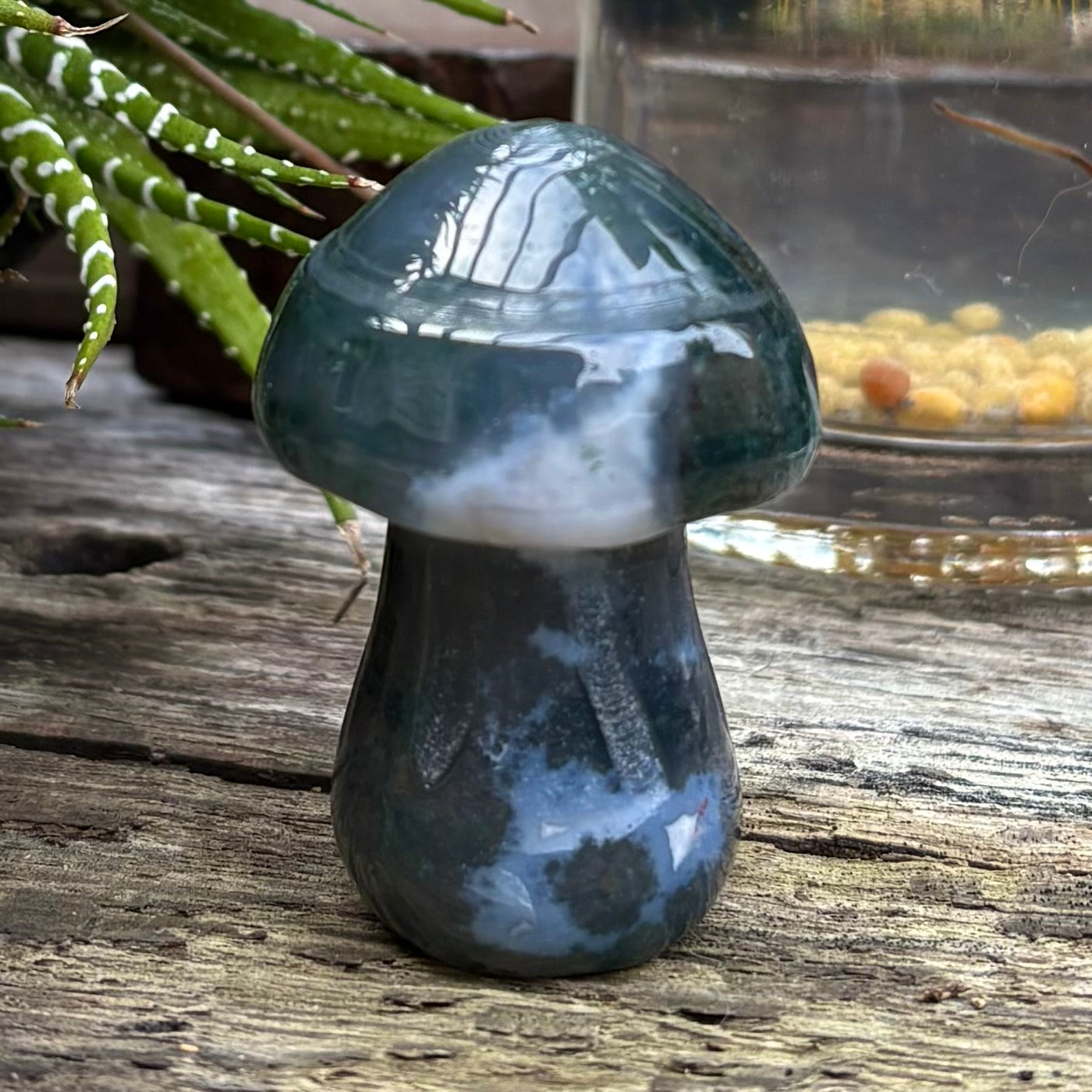 Moss Agate Carved Polished Mushroom - 5.6cm