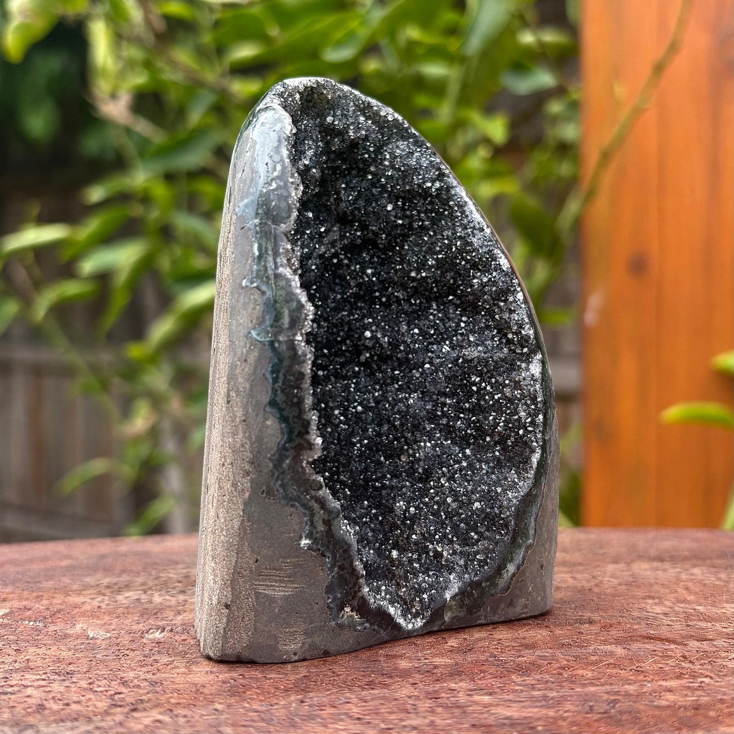 Brazilian Black Rainbow Amethyst Druzy w Agate Cut Base -  329 grams