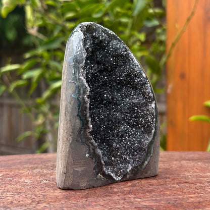Brazilian Black Rainbow Amethyst Druzy w Agate Cut Base -  329 grams