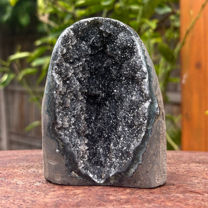 Brazilian Black Rainbow Amethyst Druzy w Agate Cut Base -  329 grams