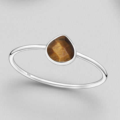Facetted Teardrop Tigers Eye Ring Sterling Silver .925 SZ US 7 / 17.5MM