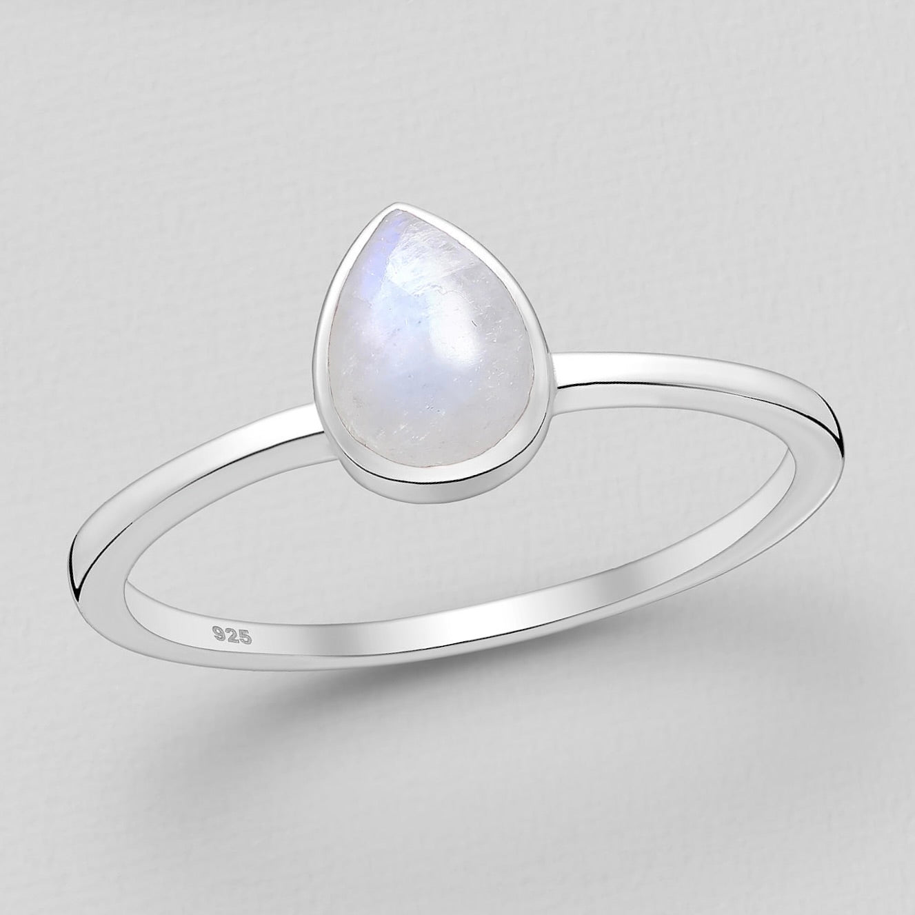 Rainbow Moonstone TearDrop Ring Sterling Silver .925 SZ US 7 / 17.5MM