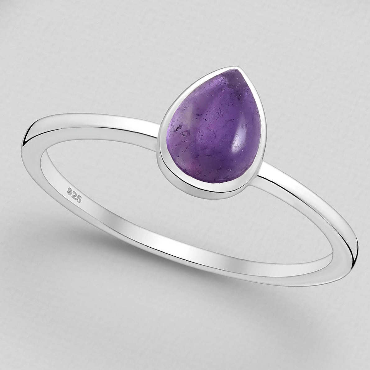 Amethyst TearDrop Ring Sterling Silver .925 SZ US 7 / 17.5MM