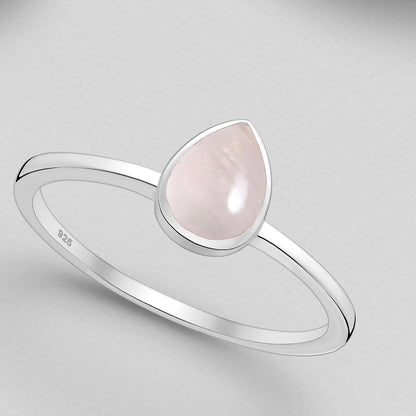 Rose Quartz TearDrop Ring Sterling Silver .925 SZ US 7 / 17.5MM
