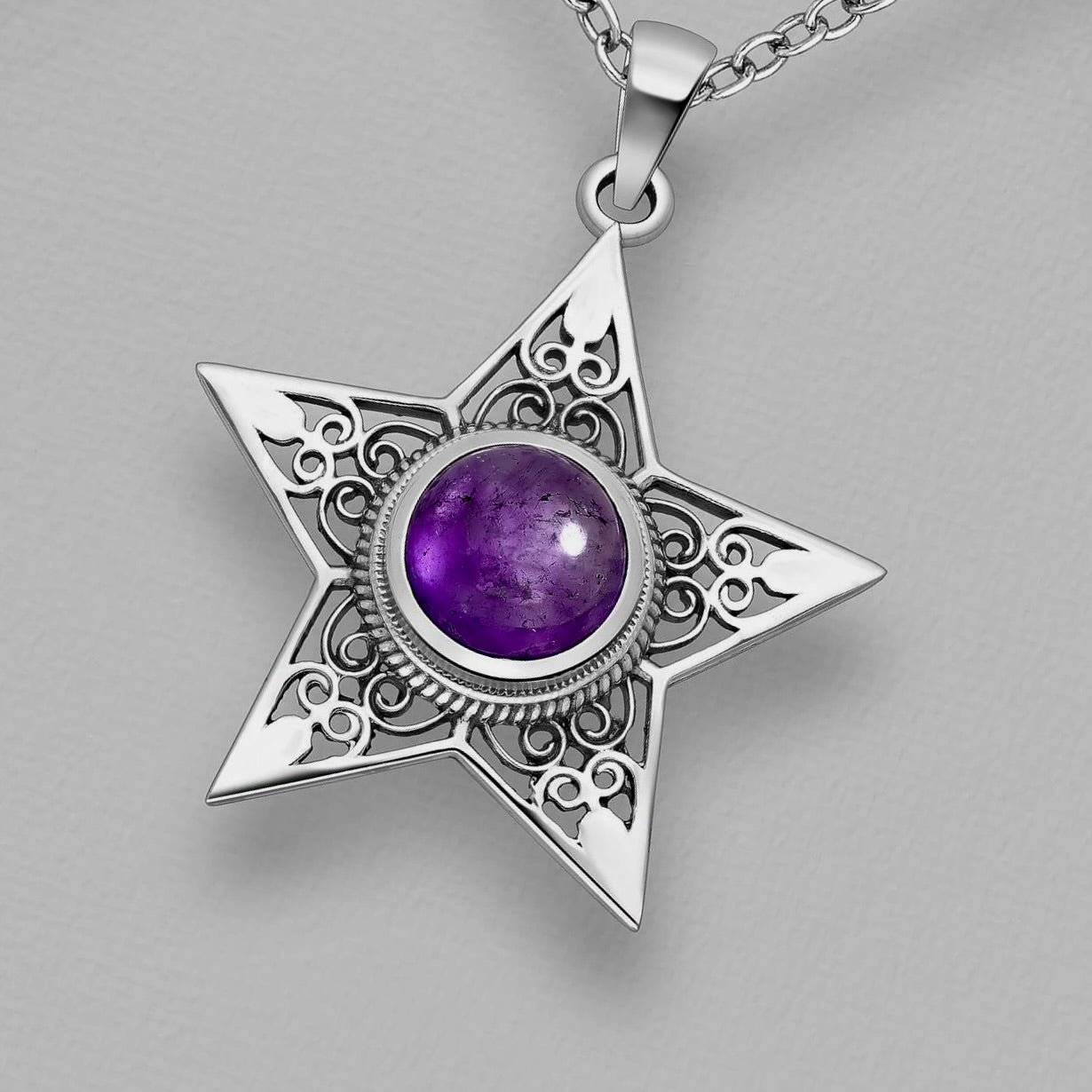 Amethyst Star Pendant Sterling Silver .925