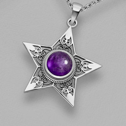 Amethyst Star Pendant Sterling Silver .925