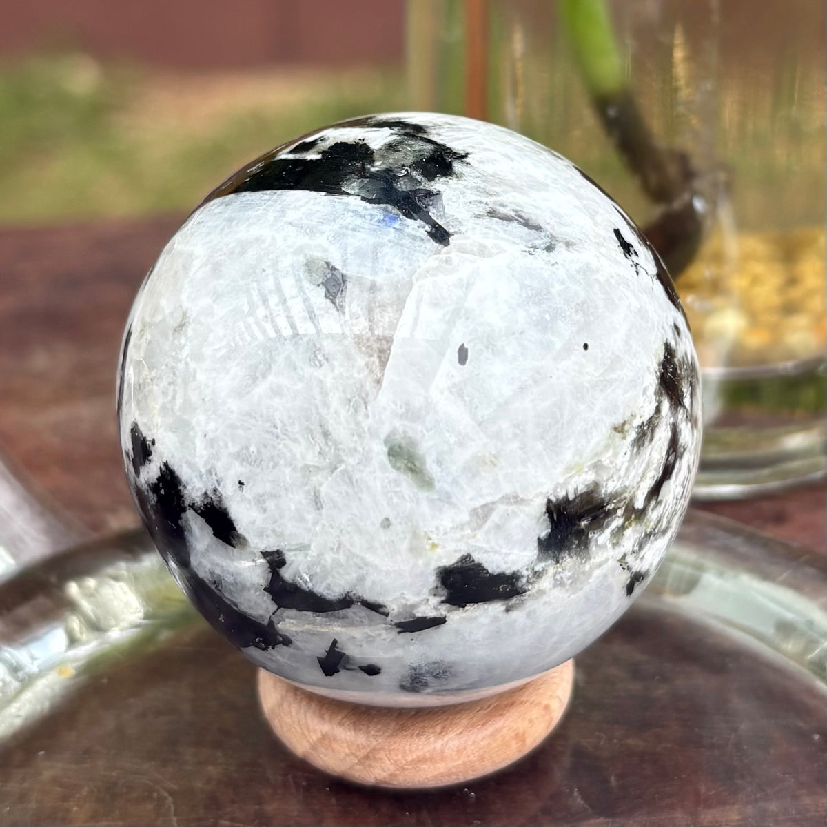 Moonstone Sphere - 207 grams / 5.3 cms - With Free Wooden Sphere Stand