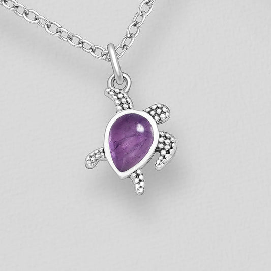 Amethyst Turtle Pendant Sterling Silver .925
