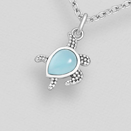 Chalcedony Turtle Pendant Sterling Silver .925