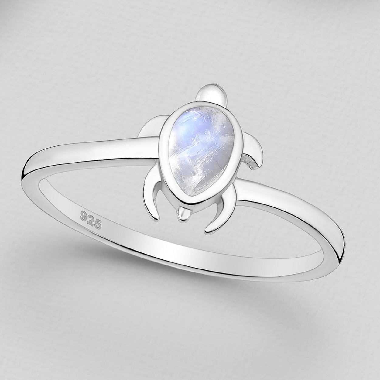 Rainbow Moonstone Turtle Ring Sterling Silver .925 SZ US 7 / 17.5MM