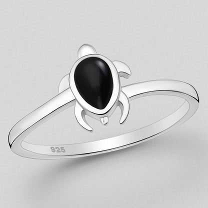 Black Onyx Turtle Ring Sterling Silver .925 SZ US 8 / 18MM