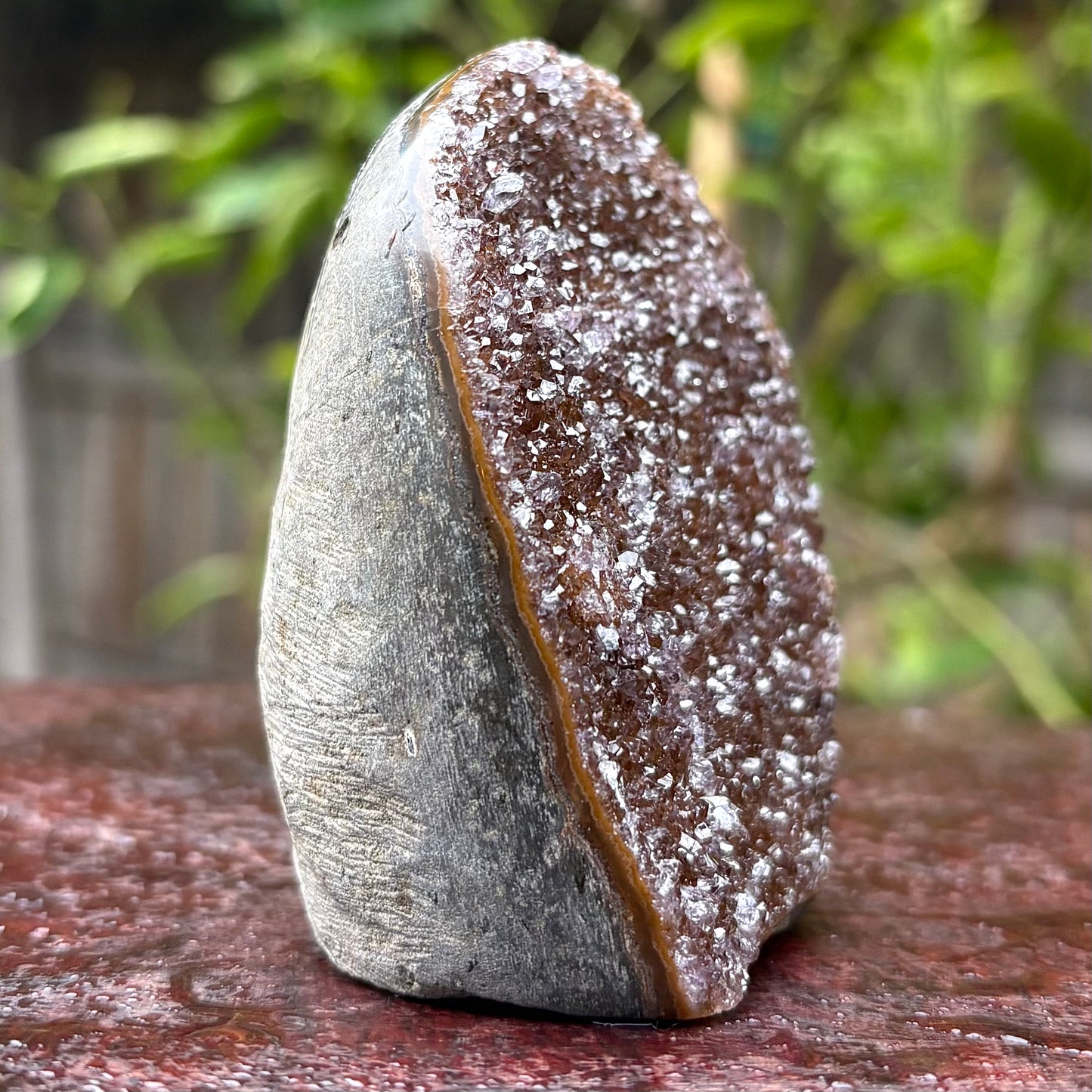 Brazilian Brown Rainbow Amethyst Druzy w Agate Cut Base -  239 grams