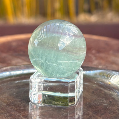 Green Rainbow Fluorite Sphere Palm Sized Massage Ball - 70 grams / 3.5 cm - With Free Glass Stand