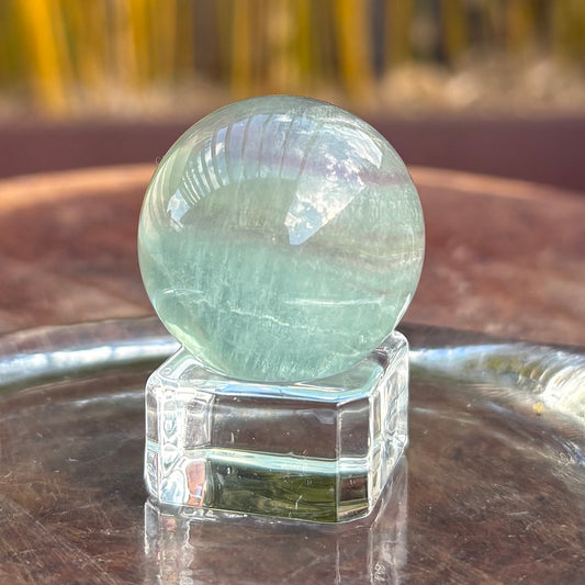 Green Rainbow Fluorite Sphere Palm Sized Massage Ball - 70 grams / 3.5 cm - With Free Glass Stand