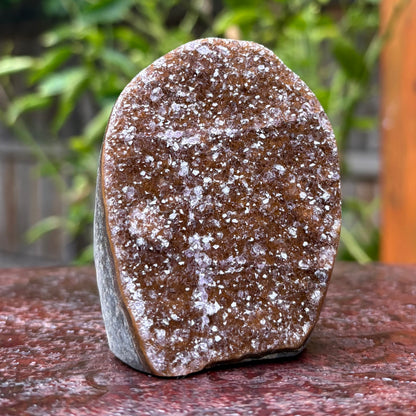 Brazilian Brown Rainbow Amethyst Druzy w Agate Cut Base -  239 grams