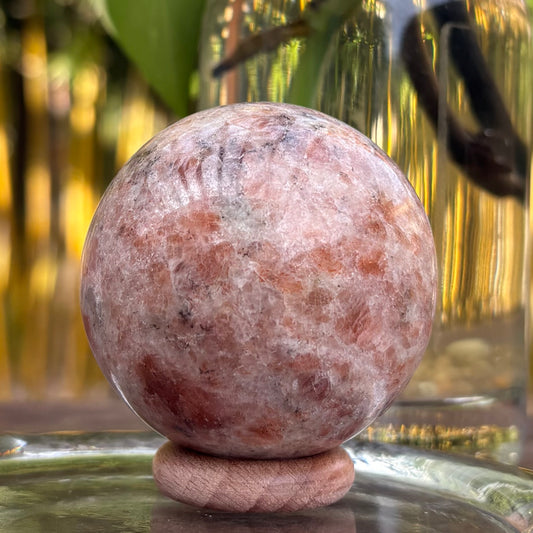 Sunstone Sphere - 200 grams / 5.3 cms - With Free Wooden Sphere Stand
