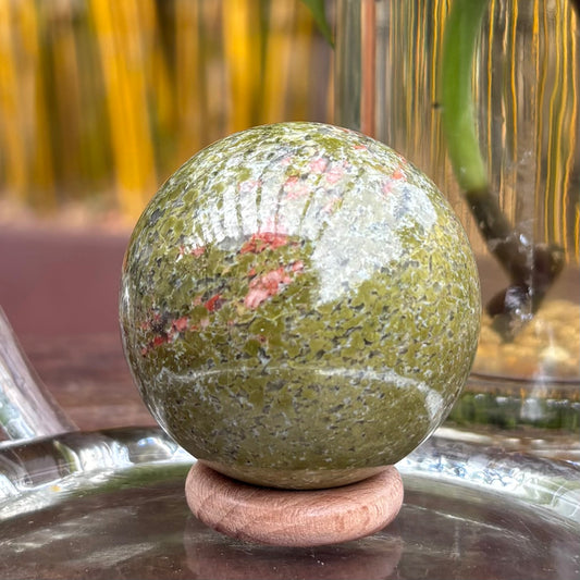 Unakite Sphere - 182 grams / 4.9 cms - With Free Wooden Sphere Stand