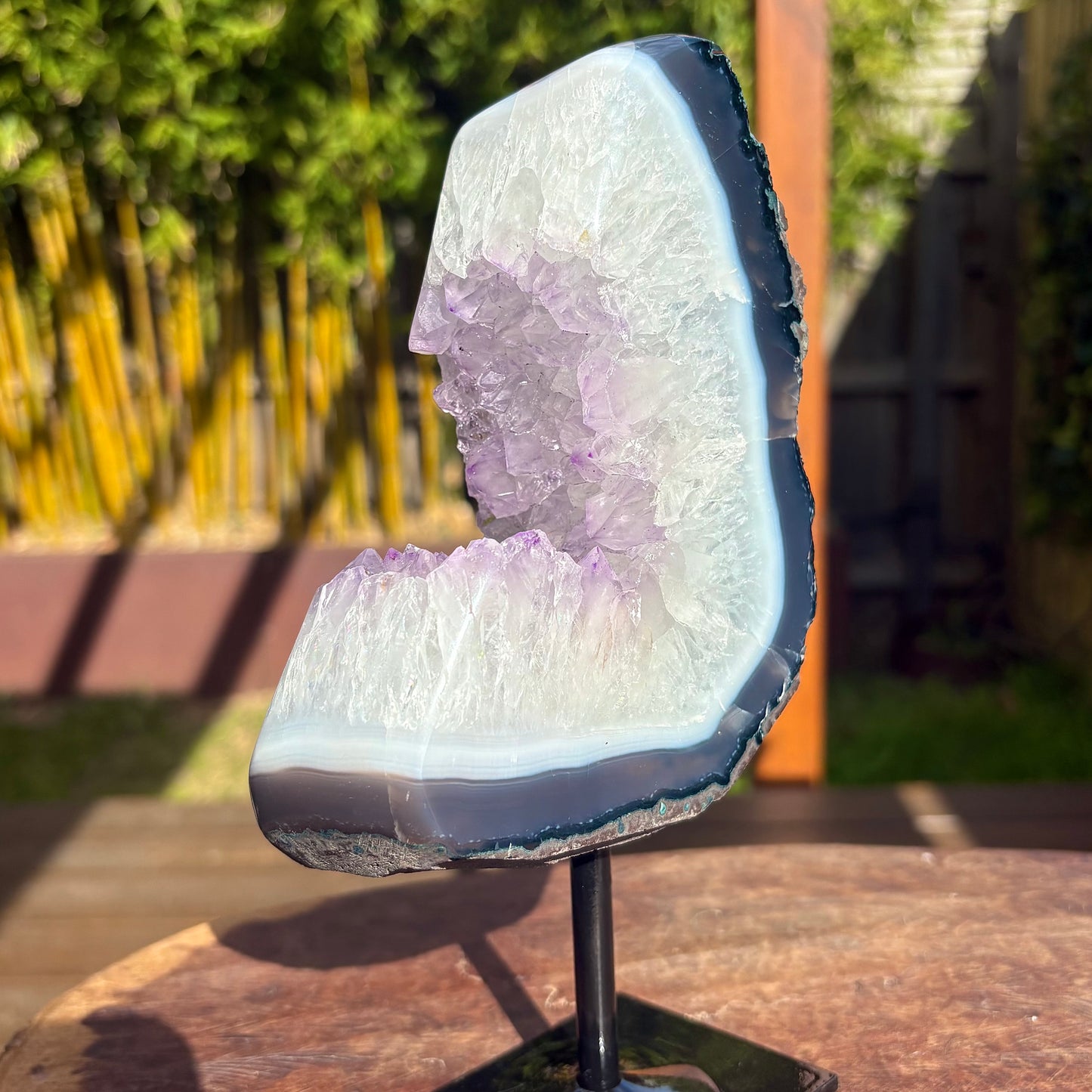 Unique Brazilian Amethyst on Agate Freeform Display Pc on stand - 1.2kgs