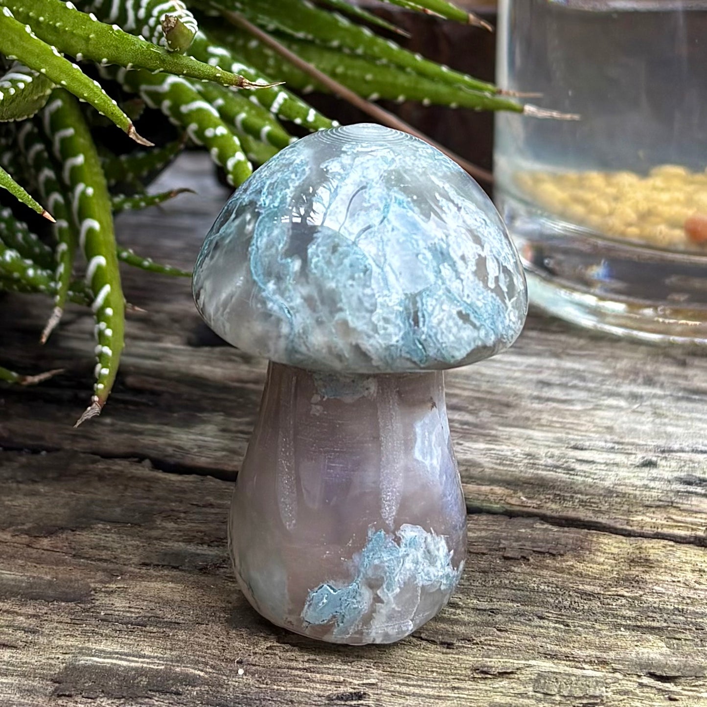 Moss Agate Carved Polished Mushroom - 5.8cm