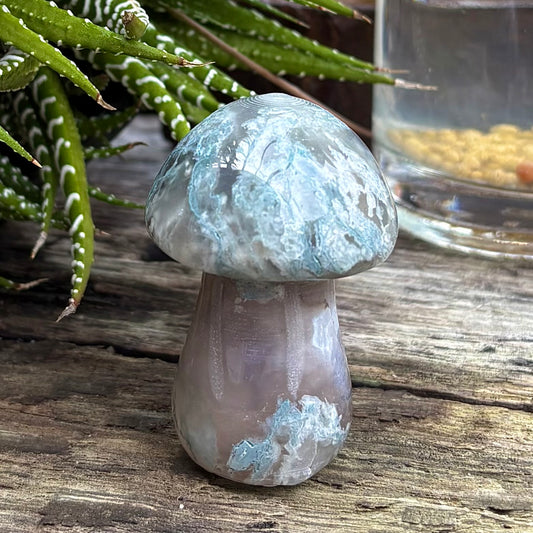 Moss Agate Carved Polished Mushroom - 5.8cm