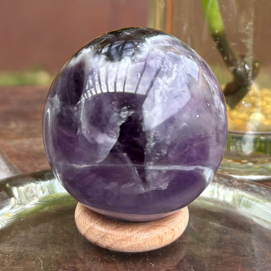 Amethyst Sphere - 148 grams / 4.7 cm (#2) - With Free Wooden Sphere Stand
