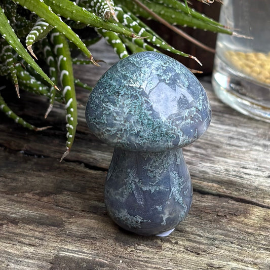 Moss Agate Carved Polished Mushroom - 5.9cm