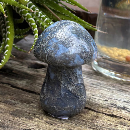 Moss Agate Carved Polished Mushroom - 5.8cm