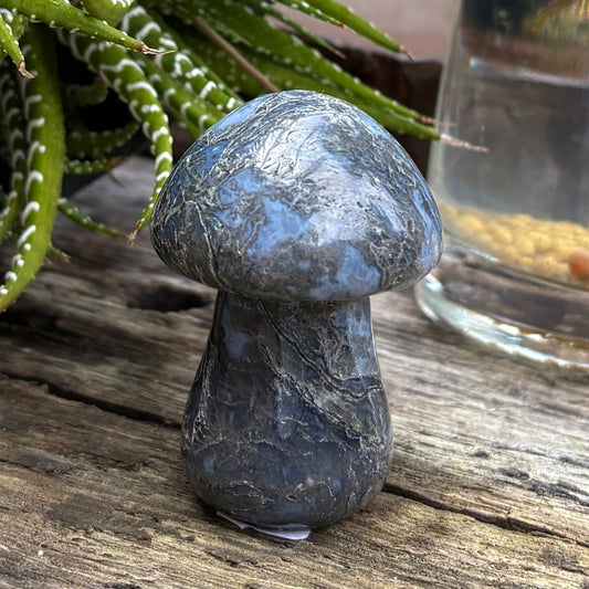 Moss Agate Carved Polished Mushroom - 5.8cm