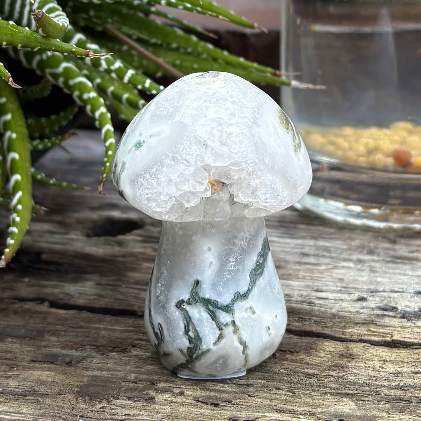 Moss Agate Carved Polished Mushroom - 5.7cm