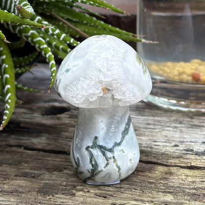 Moss Agate Carved Polished Mushroom - 5.7cm