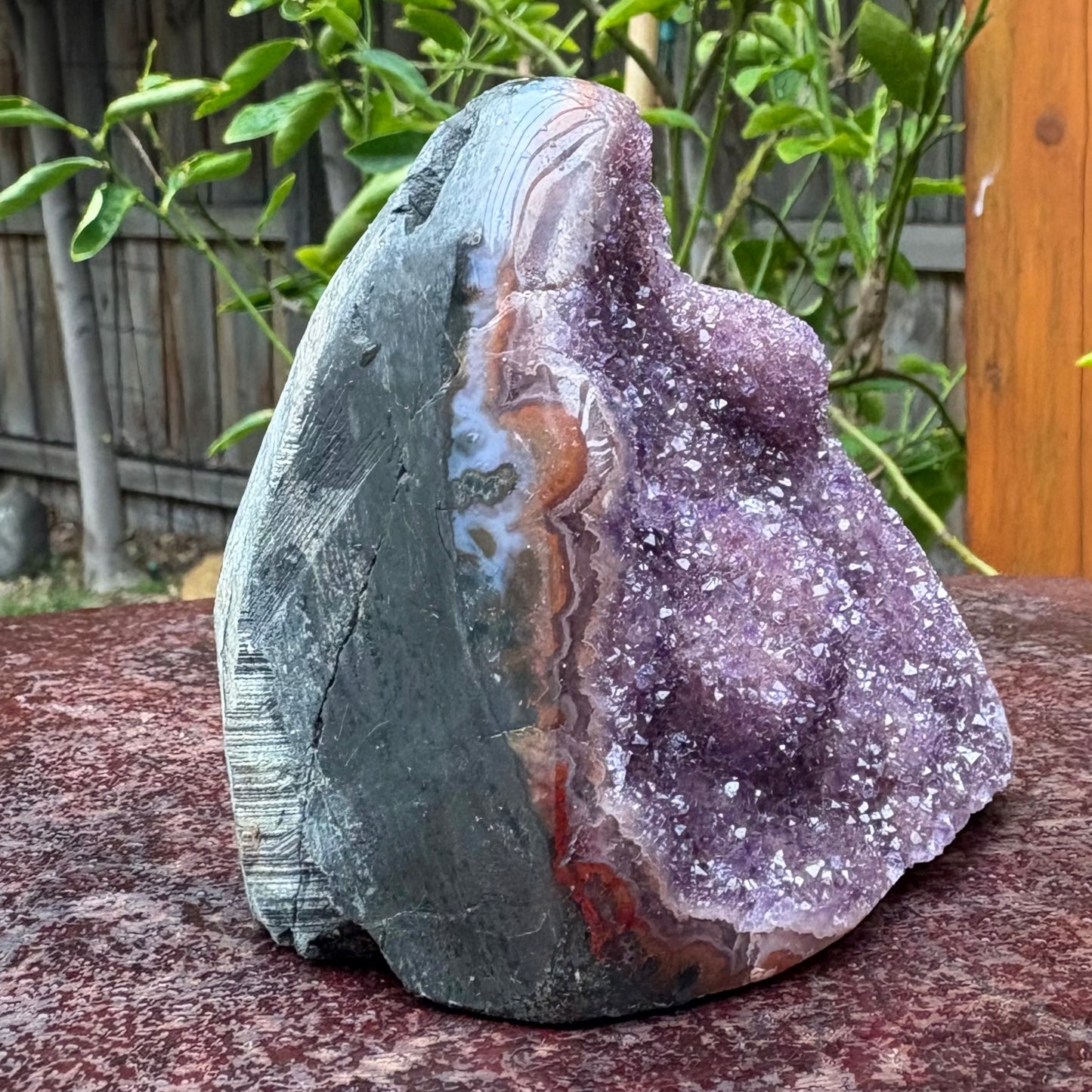 Brazilian Purple Rainbow Amethyst Druzy w Agate Cut Base -  624 grams