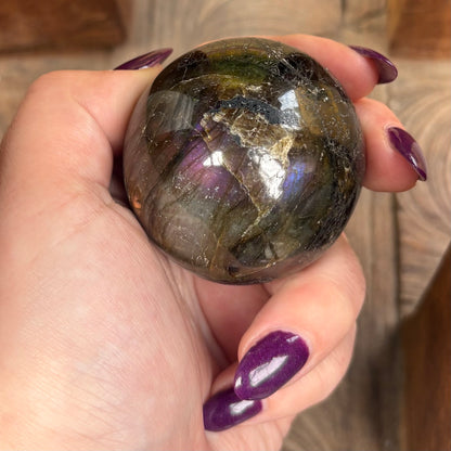 Labradorite Sphere - 205 grams / 5.1 cm (#1) - With Free Wooden Sphere Stand