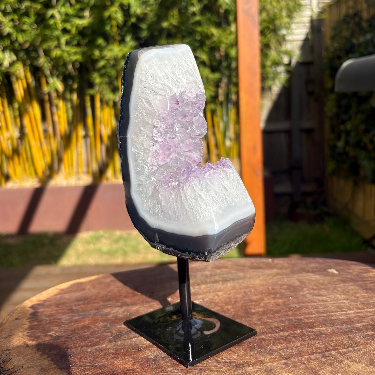 Unique Brazilian Amethyst on Agate Freeform Display Pc on stand - 1.2kgs