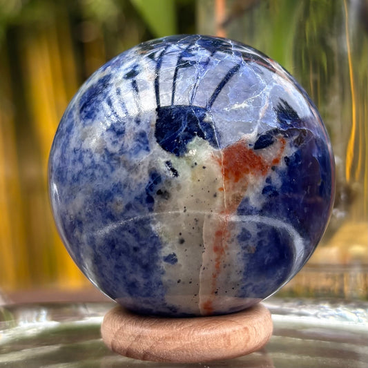 Sodalite Sphere - 168 grams / 5 cm - With Free Wooden Sphere Stand