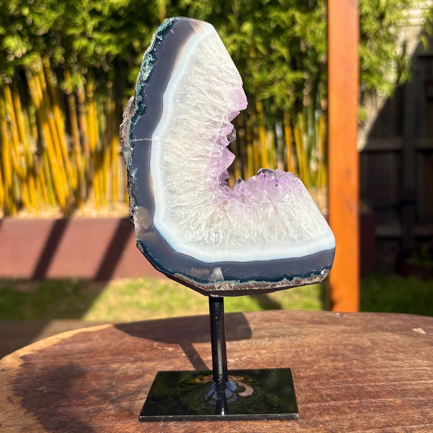 Unique Brazilian Amethyst on Agate Freeform Display Pc on stand - 1.2kgs