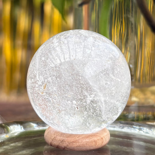 Clear Quartz Sphere - 142 grams / 4.7 cm (#2) - With Free Wooden Sphere Stand