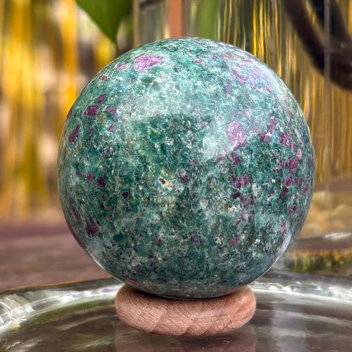 Ruby Zoisite Sphere - 265 grams / 5.5 cms - With Free Wooden Sphere Stand