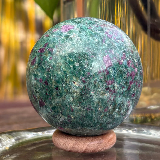 Ruby Zoisite Sphere - 265 grams / 5.5 cms - With Free Wooden Sphere Stand