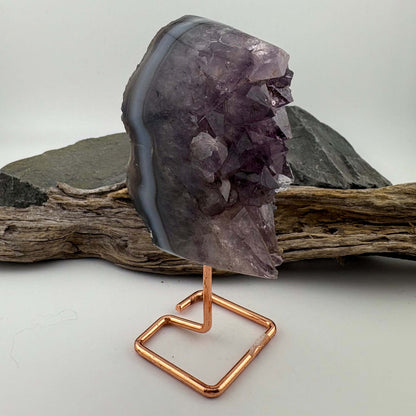 Unique Brazilian Amethyst w Agate Freeform Display Pc on stand - 265 grams