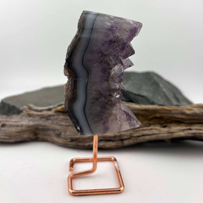 Unique Brazilian Amethyst w Agate Freeform Display Pc on stand - 265 grams