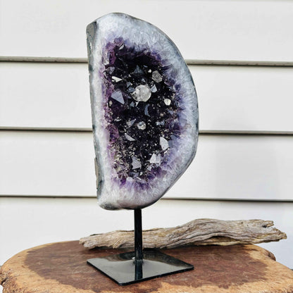 Brazilian Amethyst Geode Shape w Calcite 