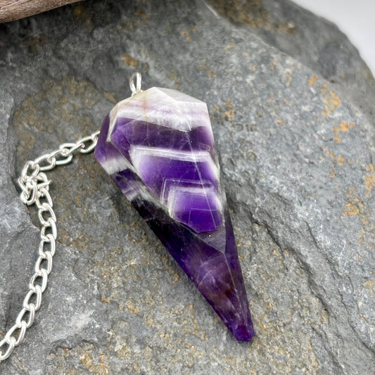 Amethyst crystal pendulum on a chain