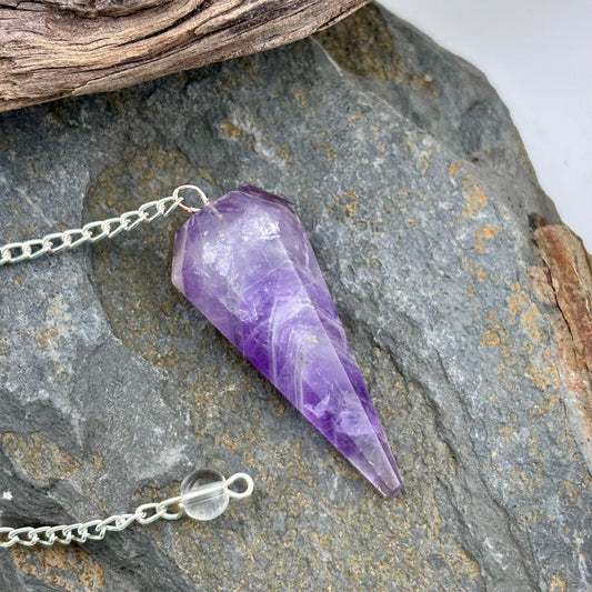 Amethyst crystal pendulum on a chain