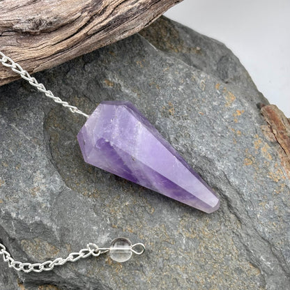 Amethyst crystal pendulum on a chain
