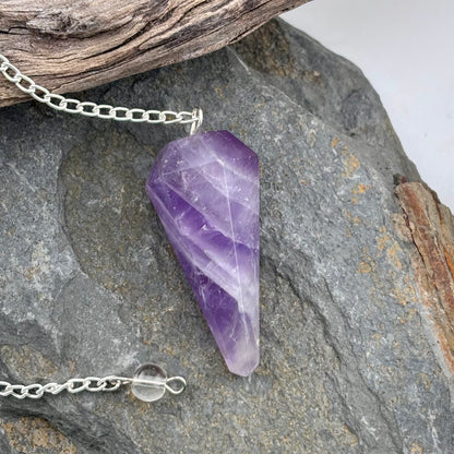 Amethyst crystal pendulum on a chain