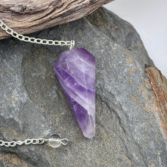 Amethyst crystal pendulum on a chain